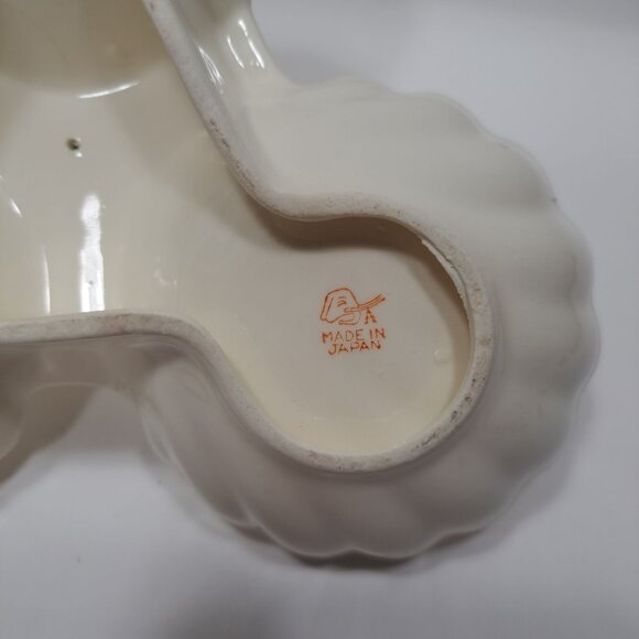 Porcelain 3 Compartment Floral Nut Dish Gold Trim Scalloped Edge Japan Vintage - Picture 13 of 14